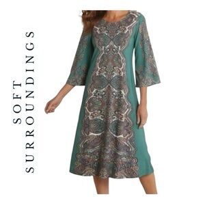 1510. SOFT SURROUNDINGS MILANA DRESS MIDI LENGTH MODAL COTTON BLEND SIZE SMALL P